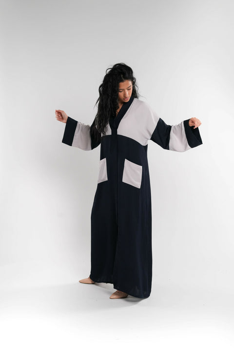 Blue & Grey Abaya with Pockets