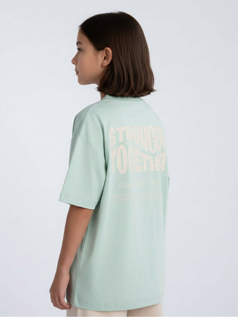 KIDS OVERSIZED STRONGER TOGETHER GRAPHIC TSHIRT MINT GREEN