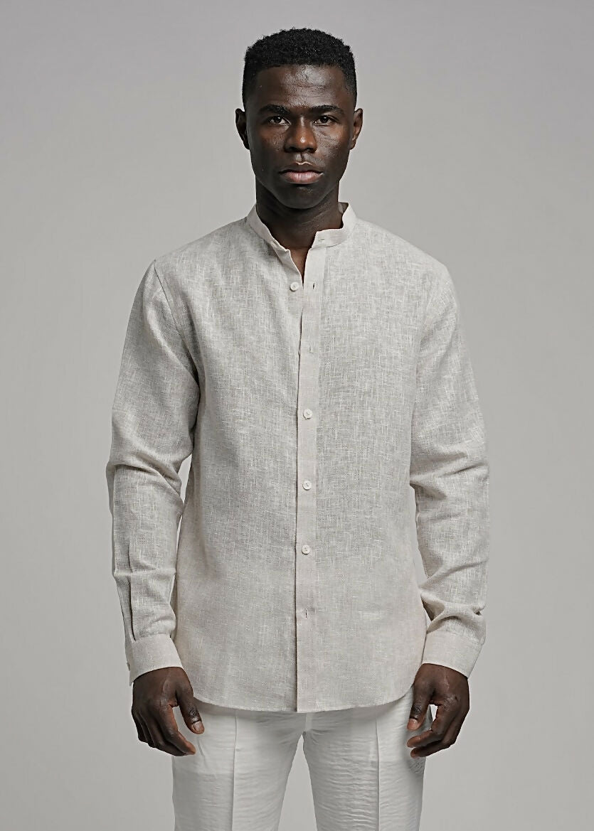 LS Grandad Collar Shirt Beige
