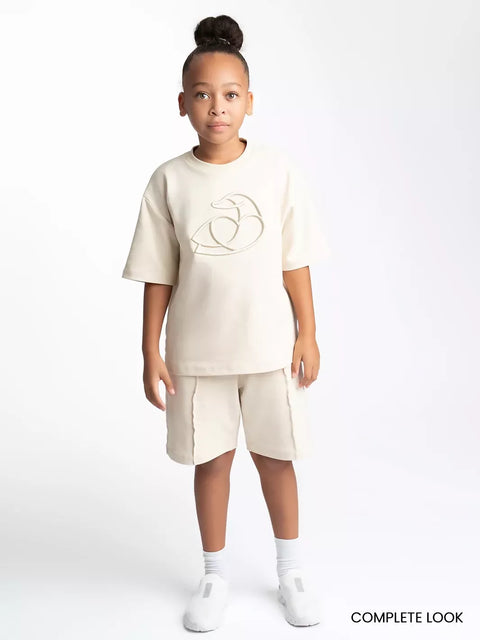 Kids OS Cotton T-Shirt with 3D Embroidery Beige