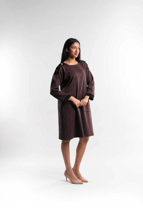 Lined Wool-Blend Winter Dress in Burgundy