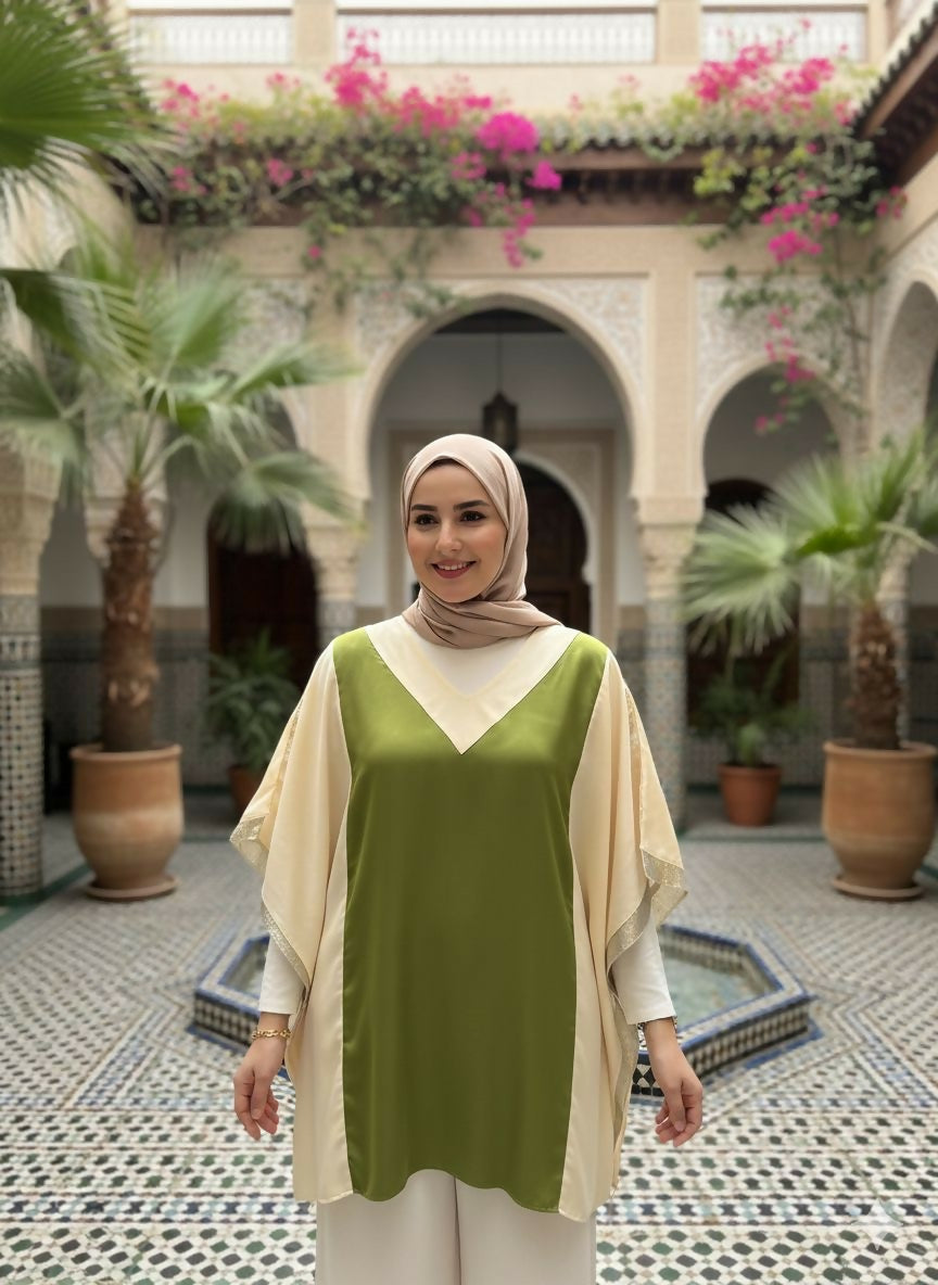 Olive Beige Satin Short Tunic