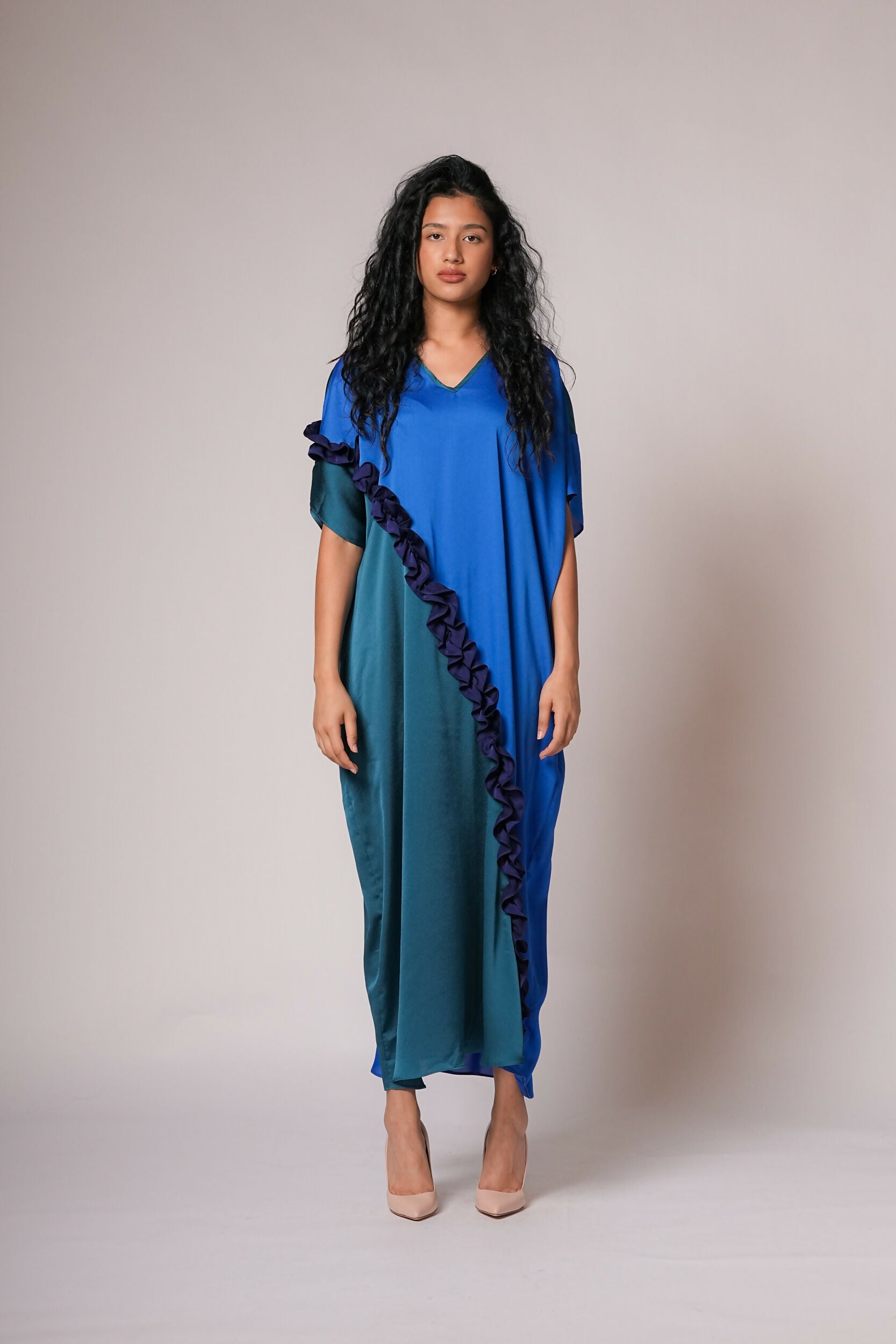 Two tone kaftan in blue / petrol color