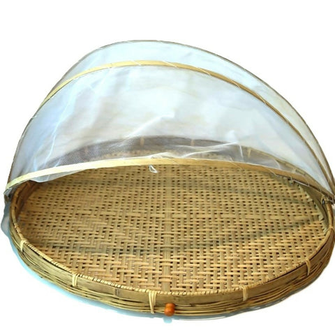 Susarts handmade round bamboo tray with cover.