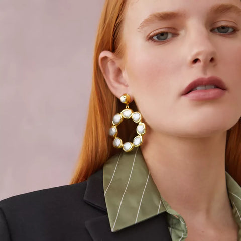 Oversized Stone Hoop Pearl Earrings