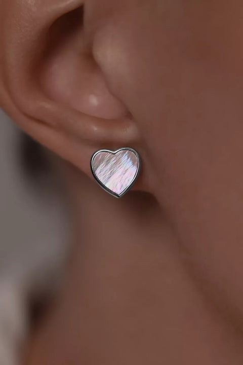Earstuds Heart With Pink Mother Of Pearl