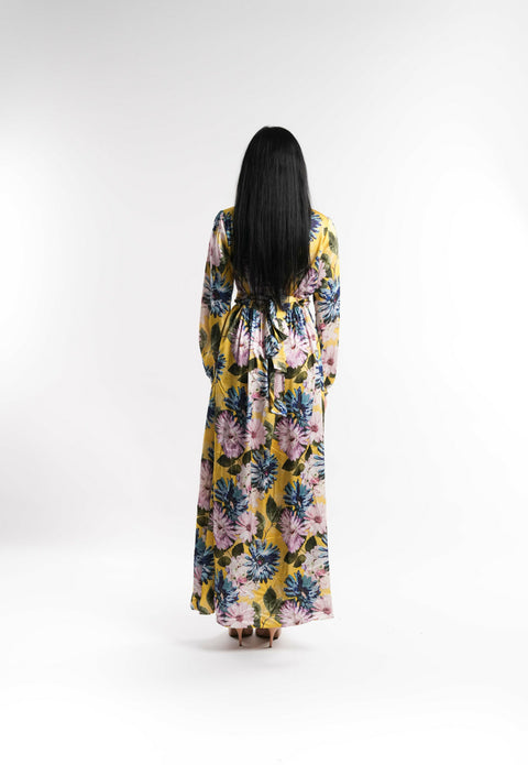 Yellow Floral Silk Dress
