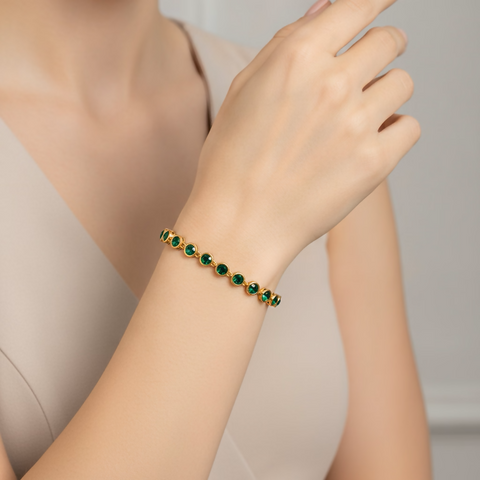 Stackable Tennis Bracelet Set Green & White Zircon - Green Round Tennis