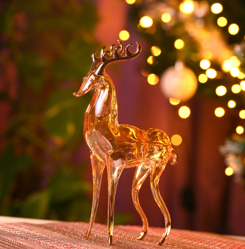 Golden Antler Glass Reindeer Figurine