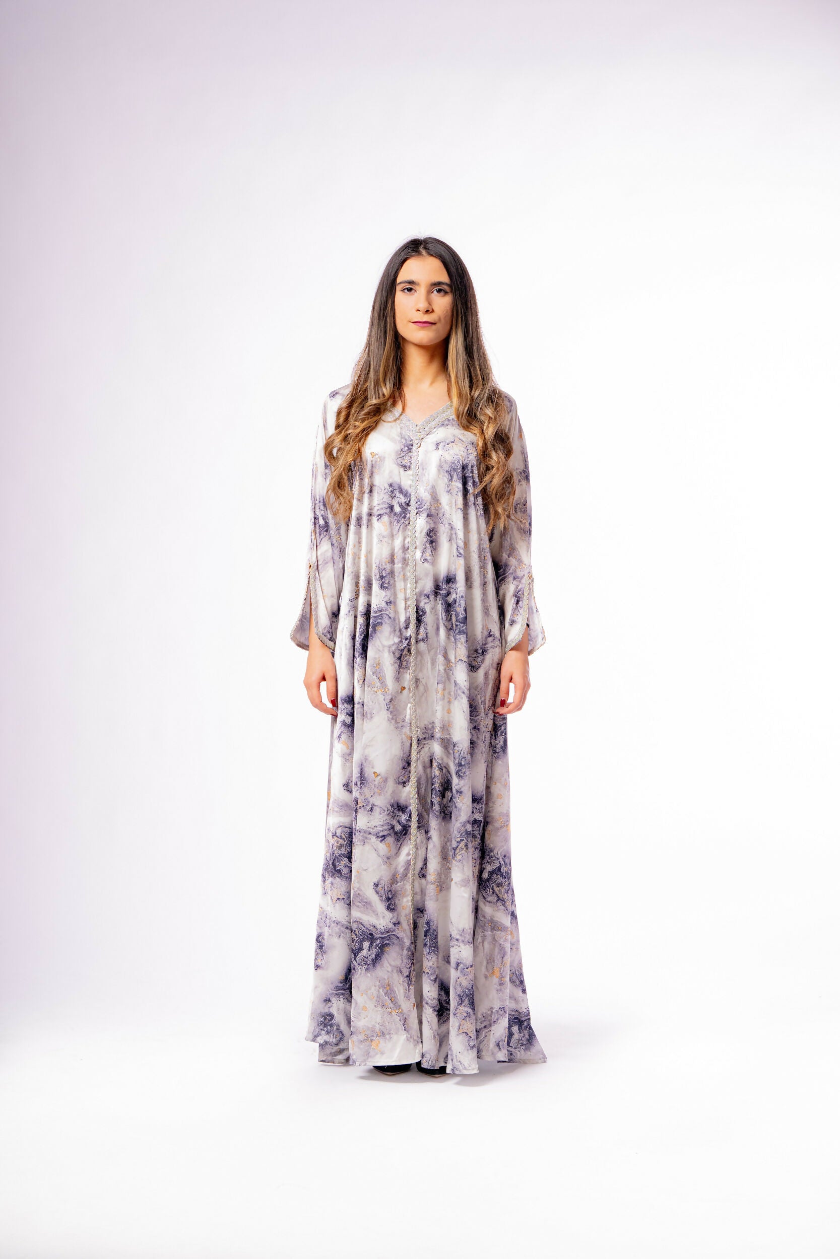 Dress-Jellabiya- Patterned Silk long Loose Style -with splendid Colors Multi Color