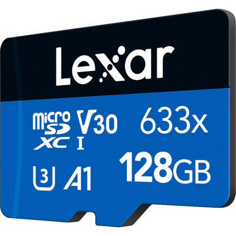 LEXAR عالي الأداء 128 جيجابايت 633X MICROSDXC UHS-I مع محول SD، سرعة تصل إلى 100 ميجابايت/ثانية، قراءة 45 ميجابايت/ثانية، كتابة C10 A1 V30 U3 