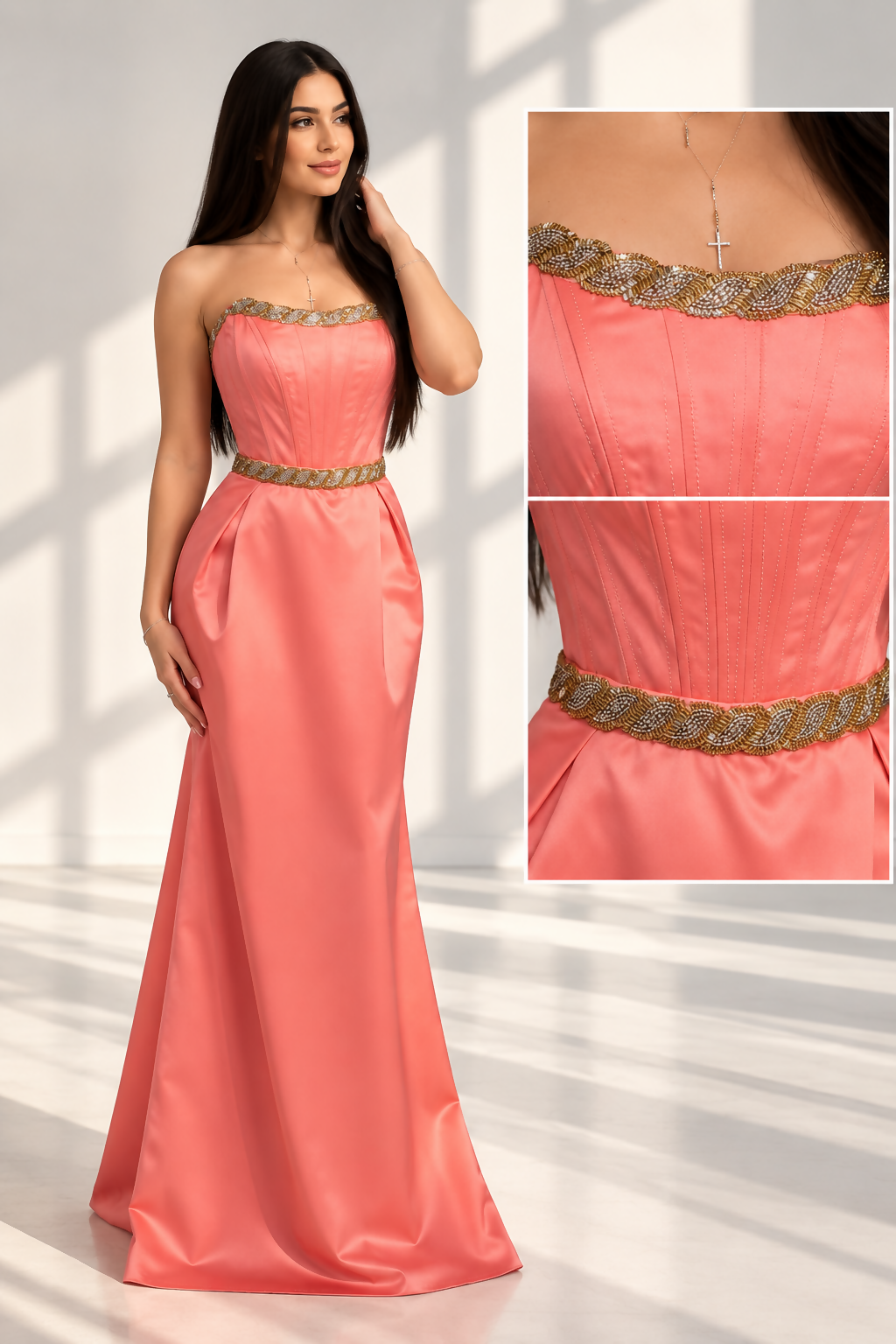 Icona Stile Coral Elegance Strapless Maxi Dress