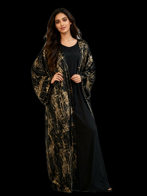 Bisht -Open Abaya -sprightly velvet with elegant and modern gold patterns -wide and luxurious abaya