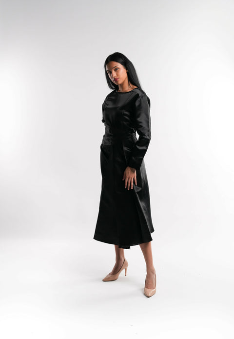 Black Satin Asymmetric Dress