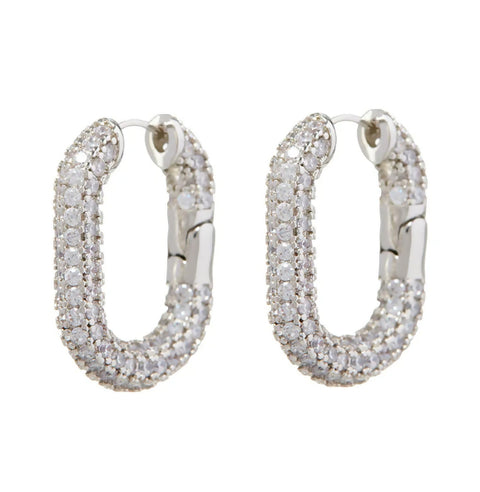 XL Pave Chain Link Hoops- Silver