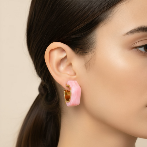 Colorful Huggie Hoop Drop Earrings - Pink