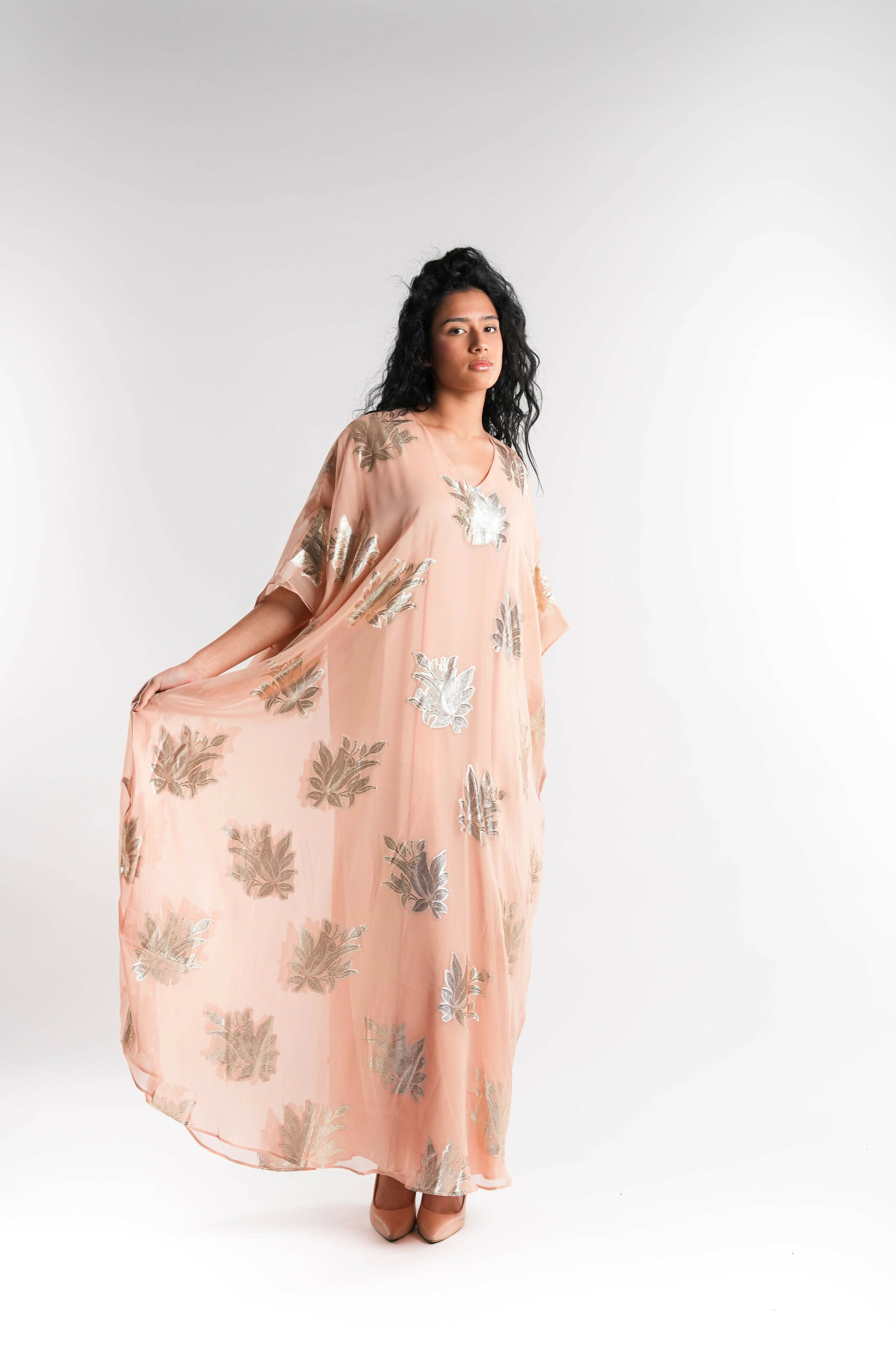 Peach Chiffon Kaftan Lined