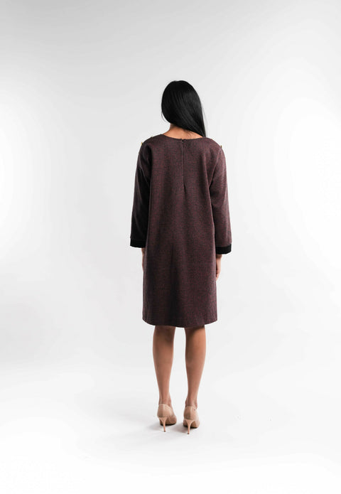 Lined Wool-Blend Winter Dress in Burgundy