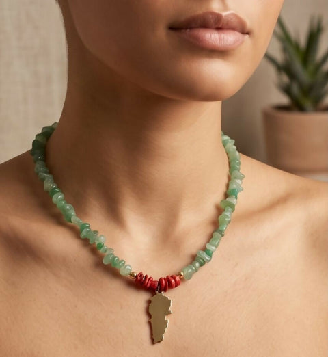 Lebanon Map Handmade Necklace /Aventurine Stones