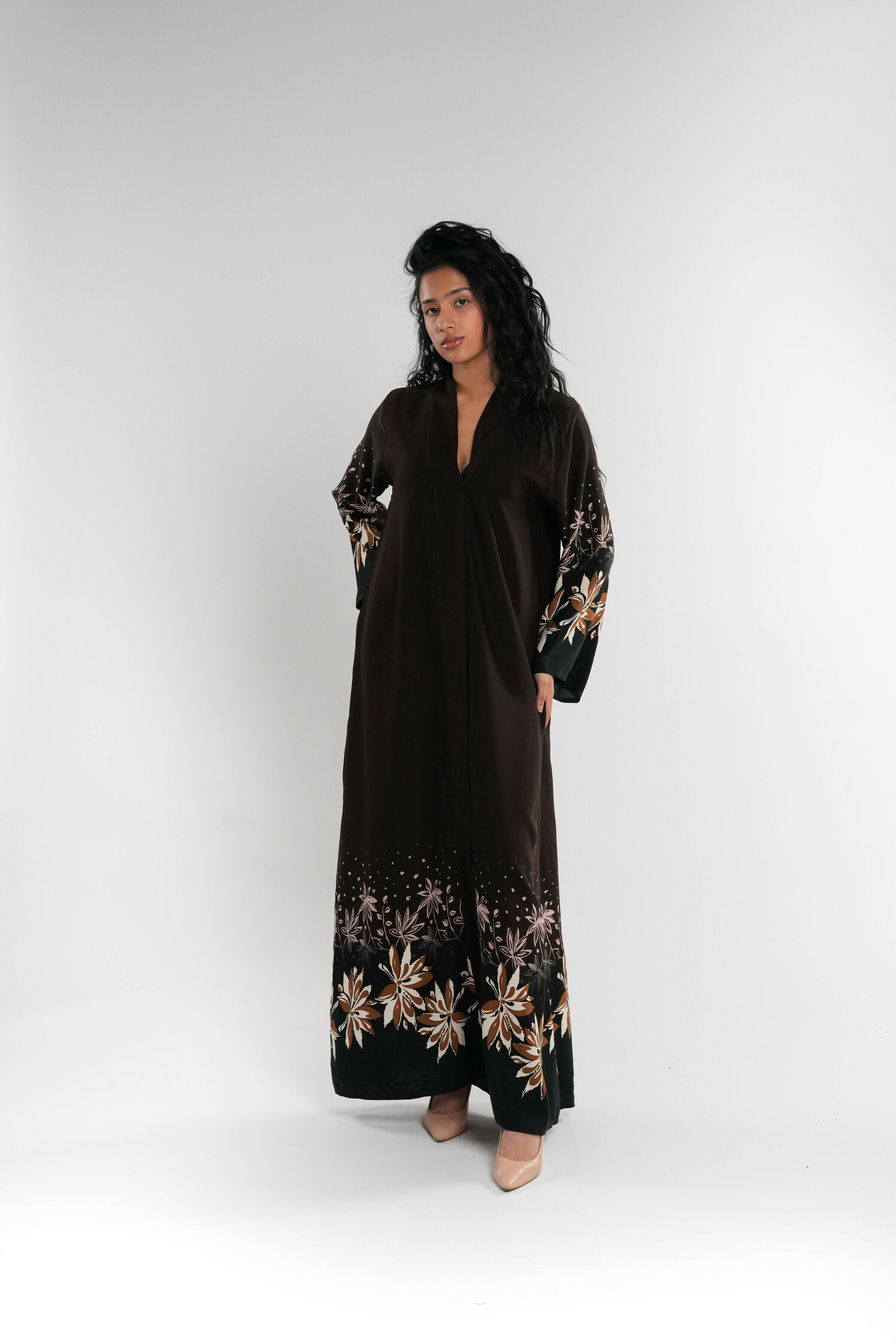 Brown Floral Abaya
