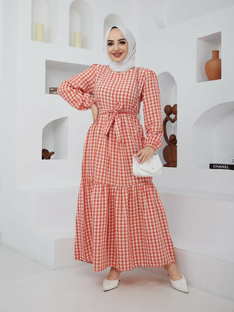 MY PEANUT Maxi Gingham Dress in Orange