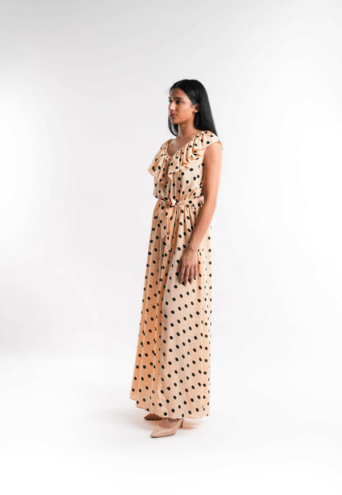 Yellow Polka Dot Crepe Dress