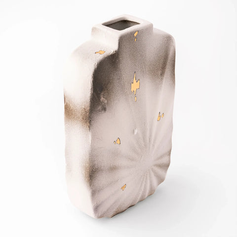 Flat Ceramic Vase With Gold Details