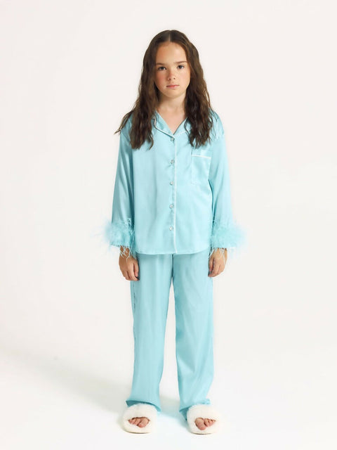Girls' Luxury Silk Two-Piece Set – Tiffany Blue
