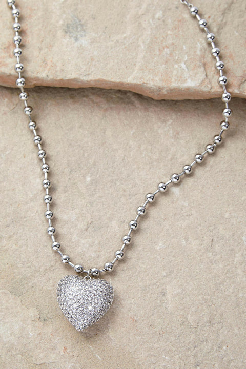 Puffy Heart Statement Necklace- Silver