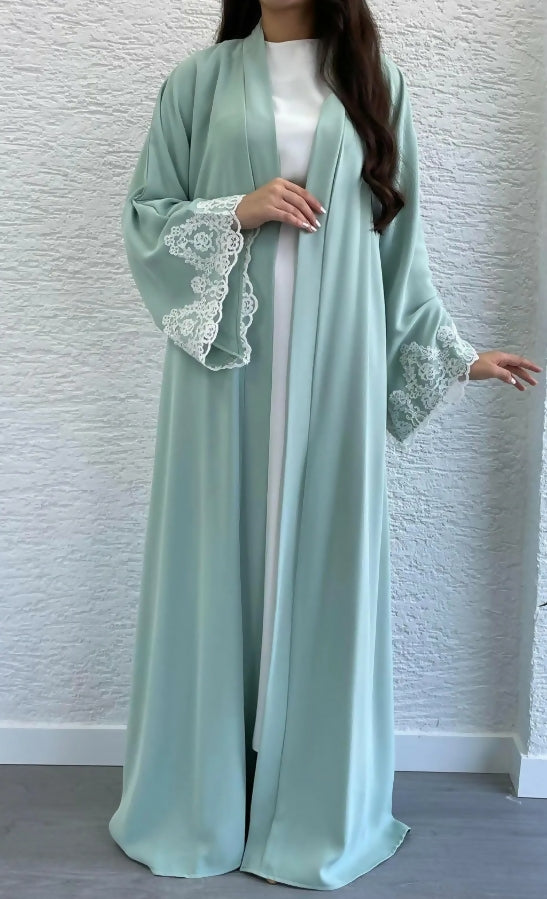 Tulle Lace Detailed Mint Abaya