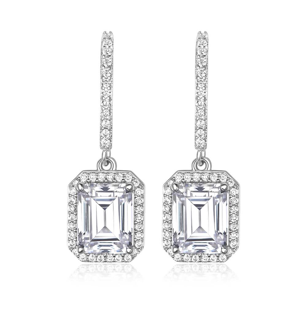 Emerald cut earrings with white stone