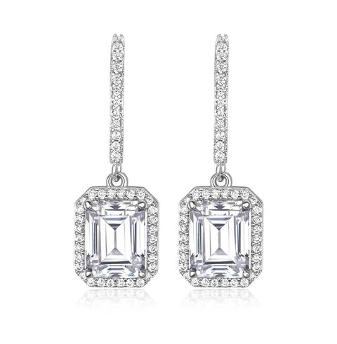 Emerald cut earrings with white stone