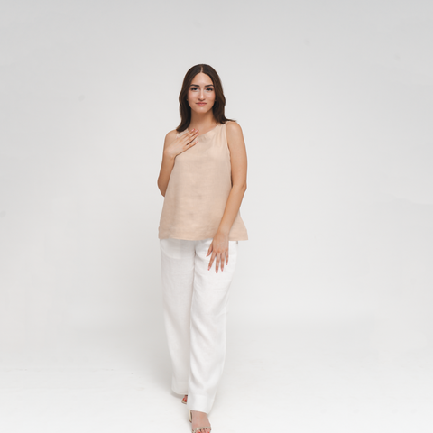 Ada, Italian Lenin A-Line Tank top in Beige