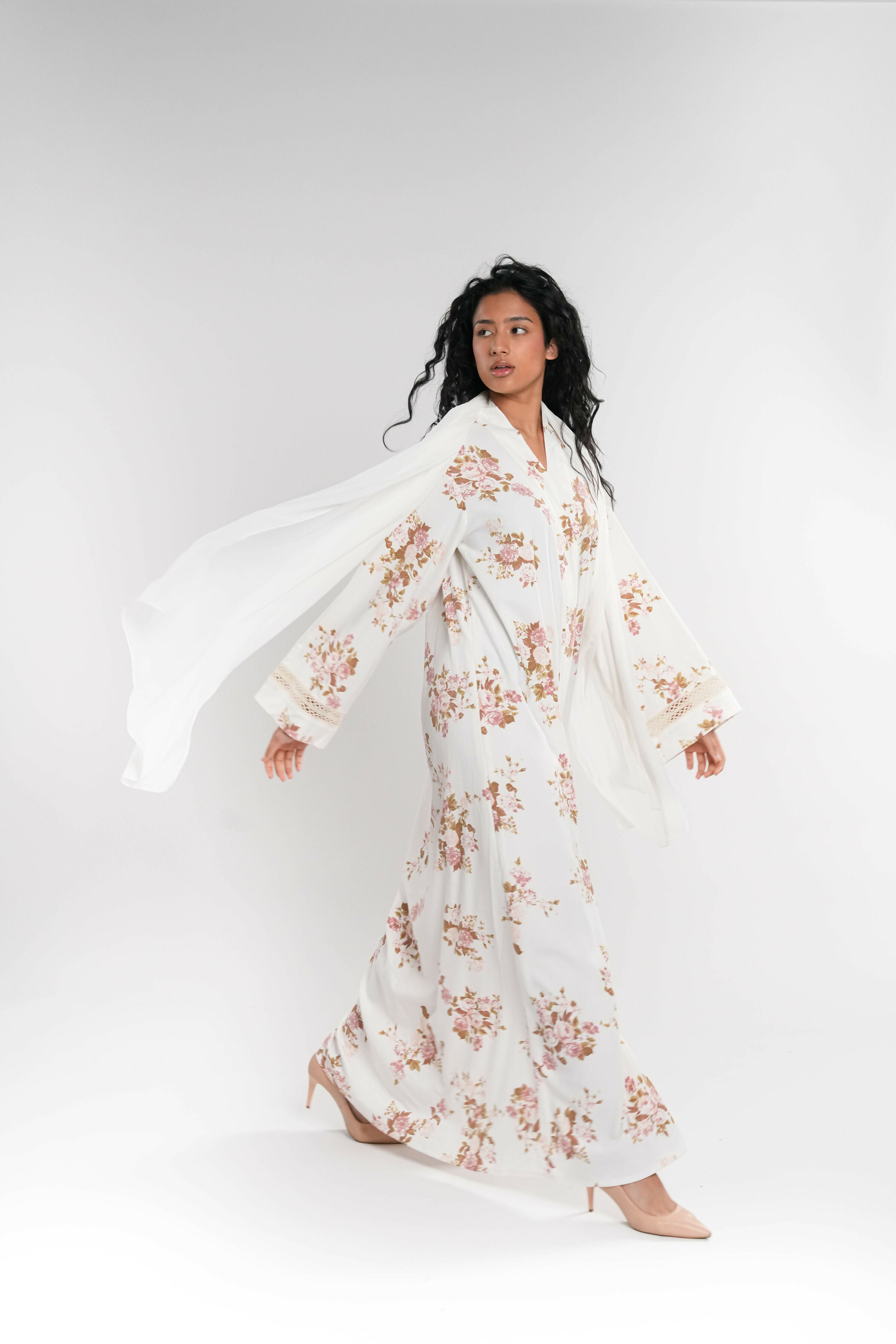 White Floral Abaya with Shaila