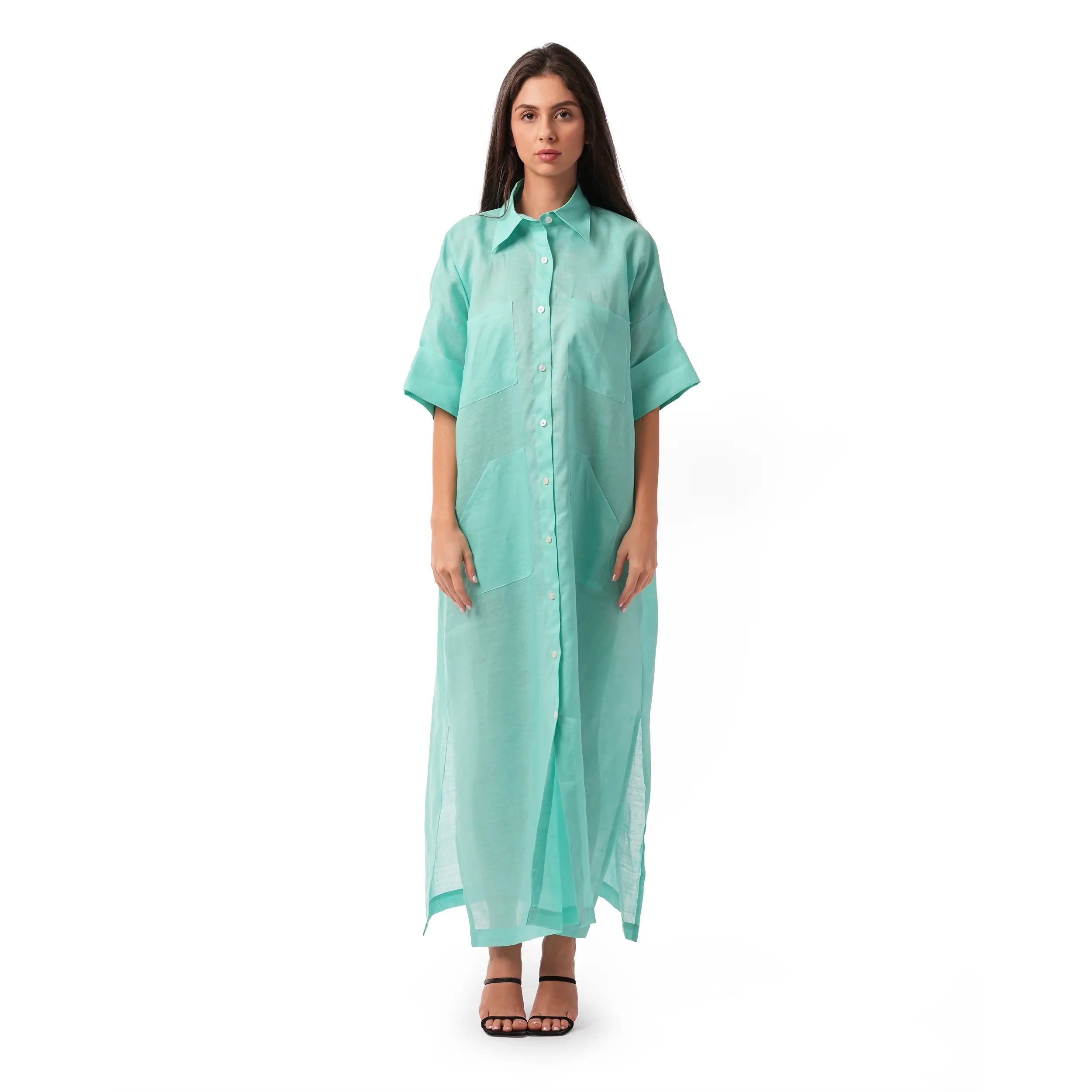 Green Linen Abaya / Kaftan / Trench