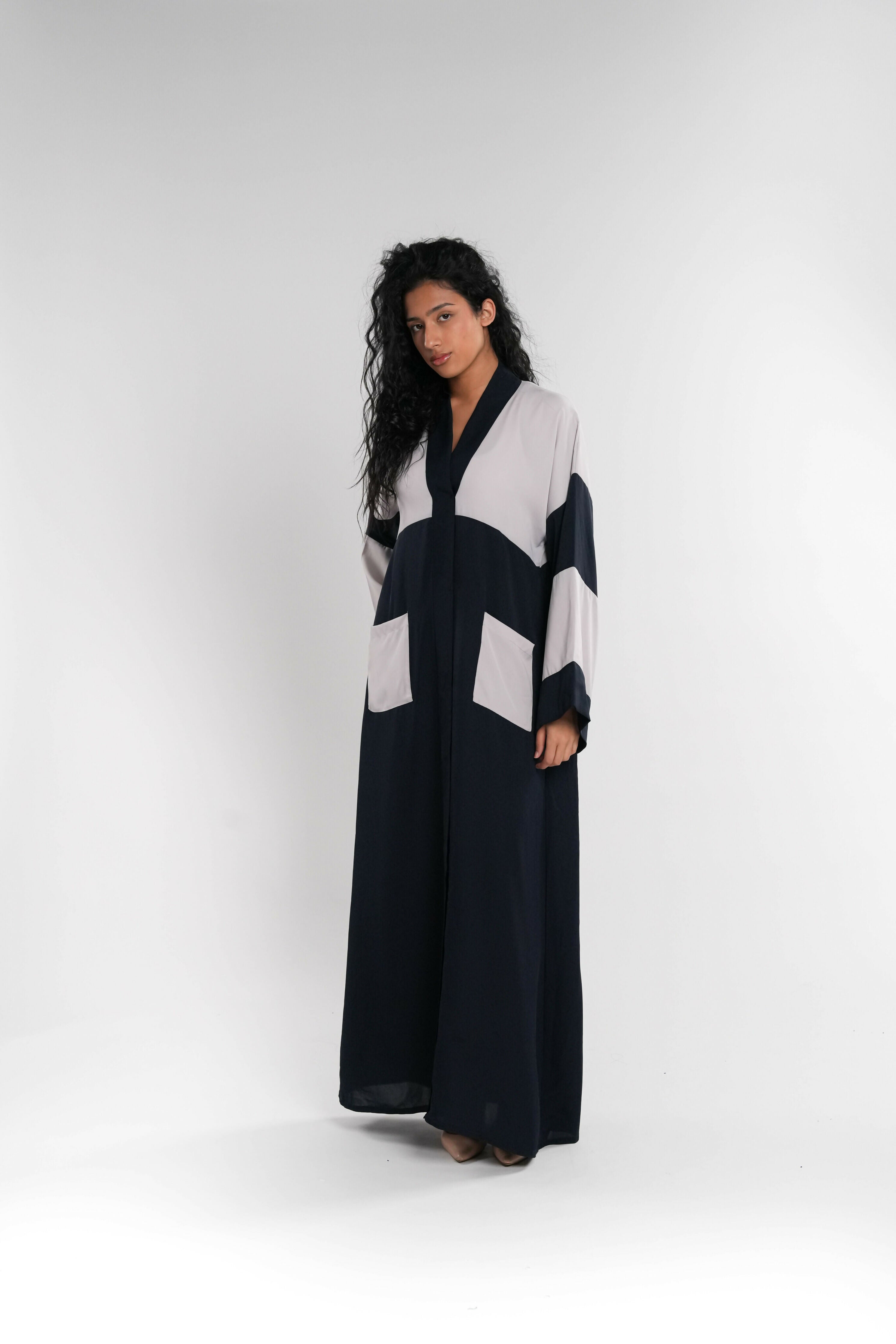Blue & Grey Abaya with Pockets