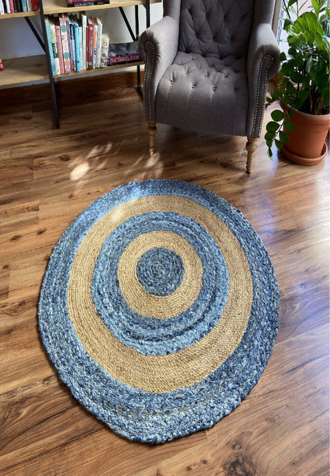 Jute Cotton Braided Blue Carpet