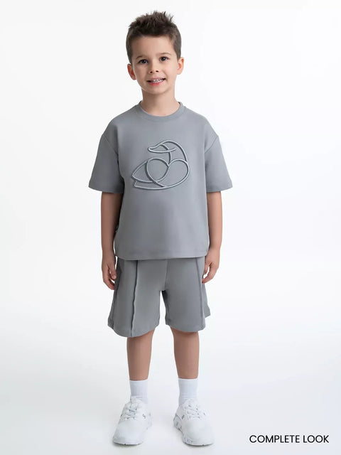 Kids OS Cotton T-Shirt with 3D Embroidery Grey