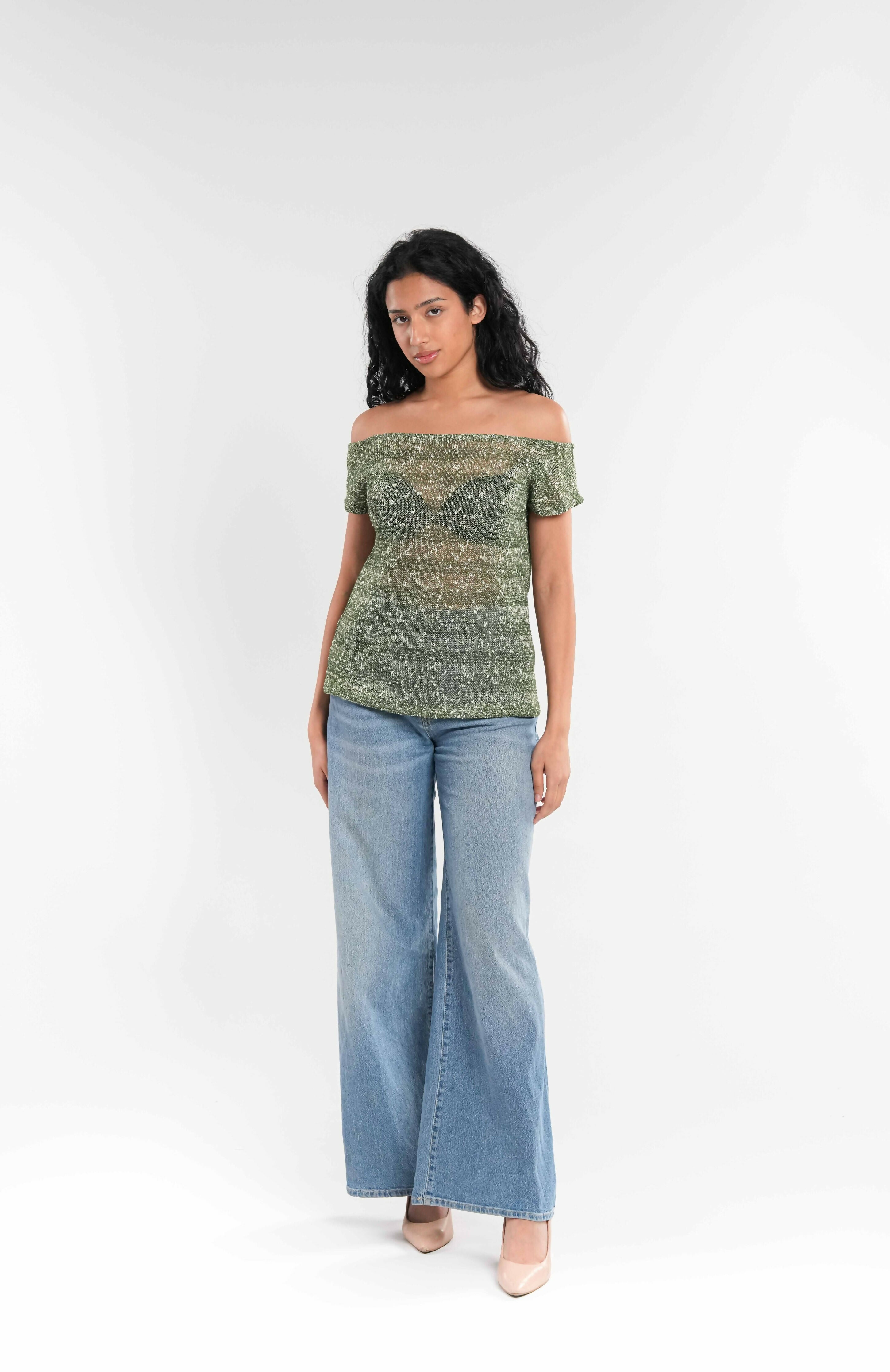 Green Crochet Knit Top