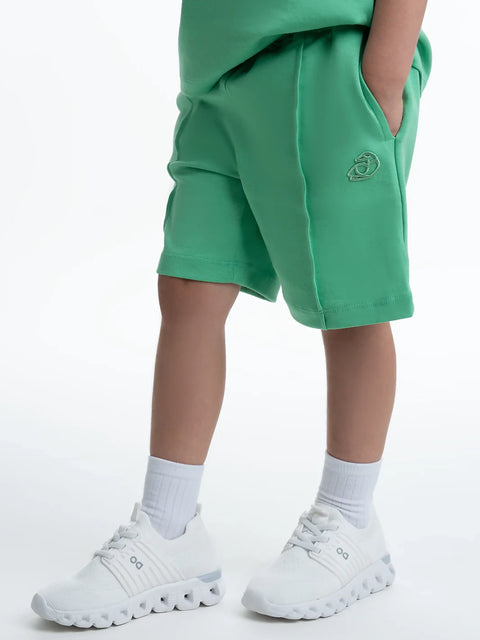 Kids OS Cotton Shorts with 3D Embroidery Green