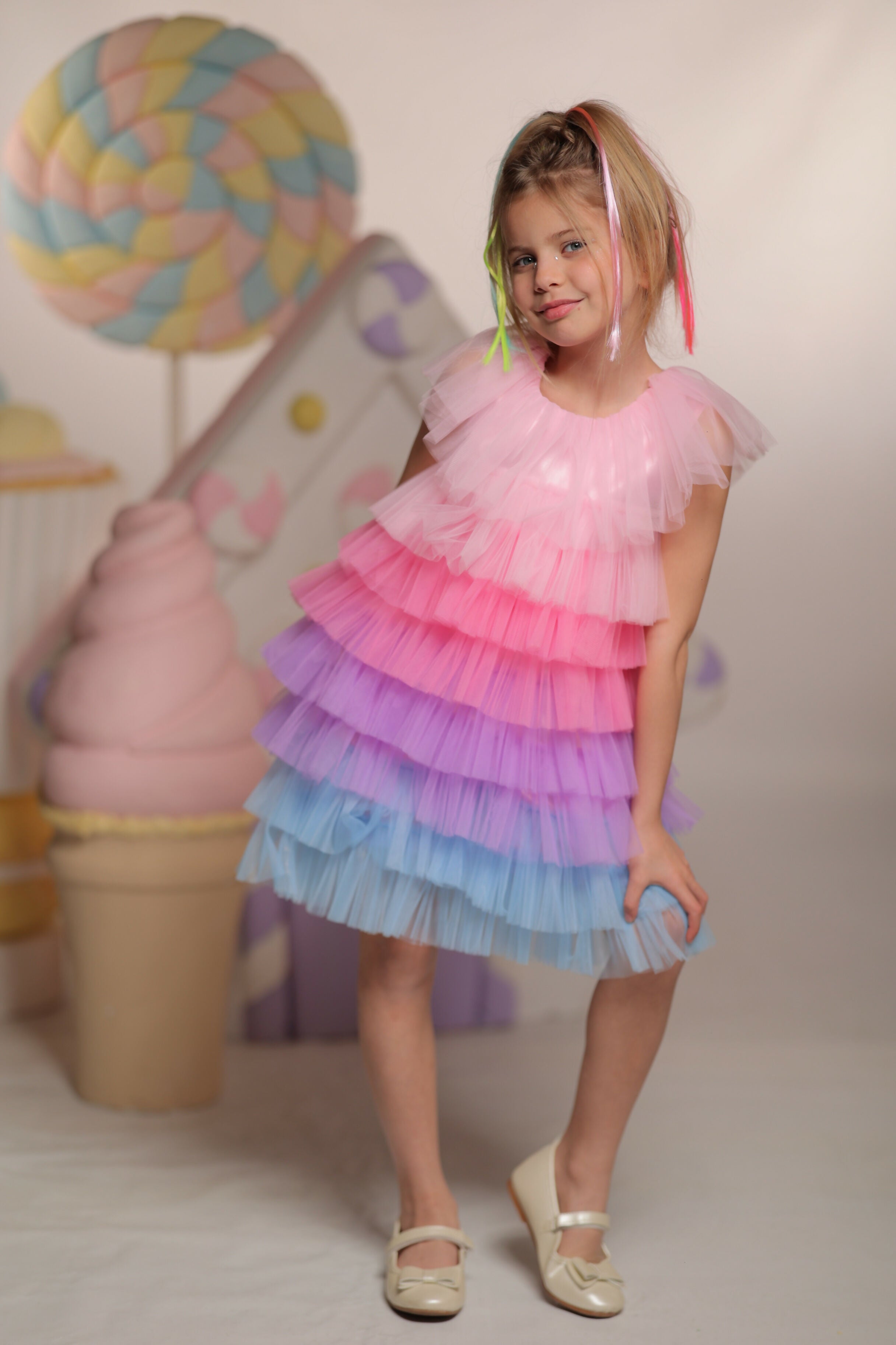 Short Rainbow Tulle Party Dress