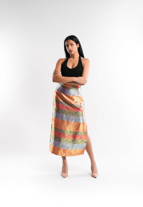 Multicolor Satin Skirt Lined