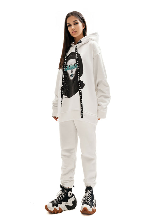 Woman Dubai Hoodie in White & Blue