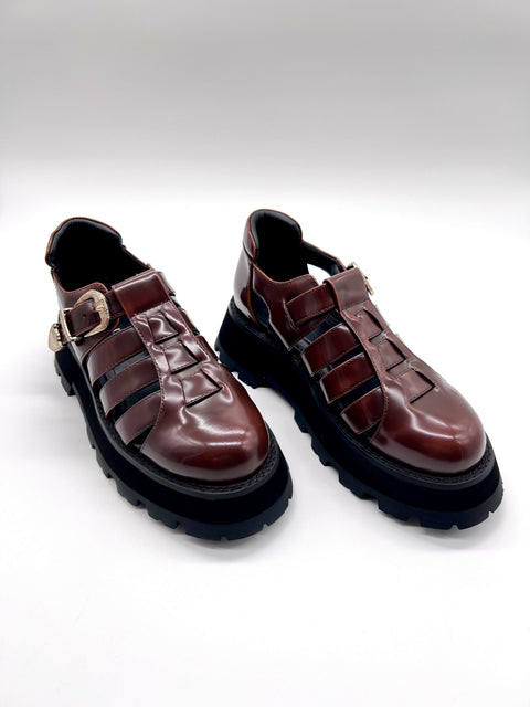 Brown Platform Sandal – Leather Platform Sandal with Gold Buckle