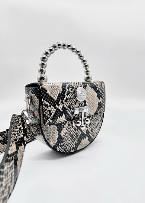 Snake-Look Clutch CRISANTA Snake-Texture Clutch Bag with Silver Hardware