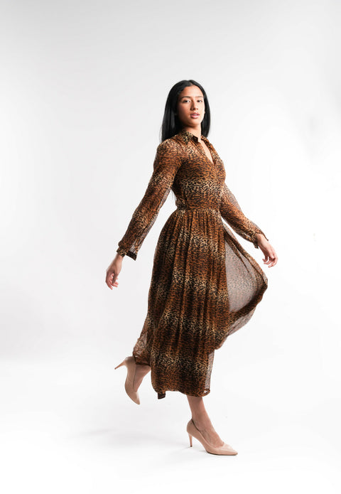 Leopard Print Chiffon Dress