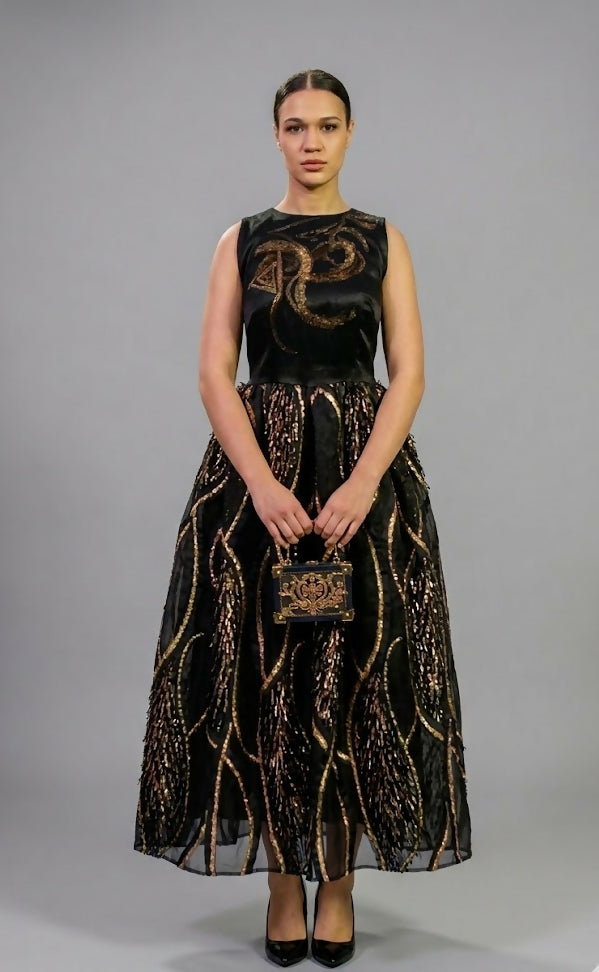 Black Dress With Gold Underparts (Hand-Painted)