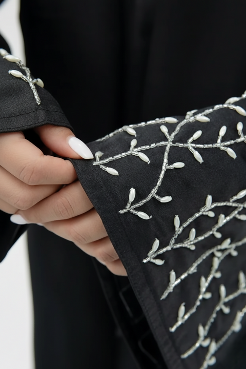 Tina Silver Vine Abaya with Matching Scarf