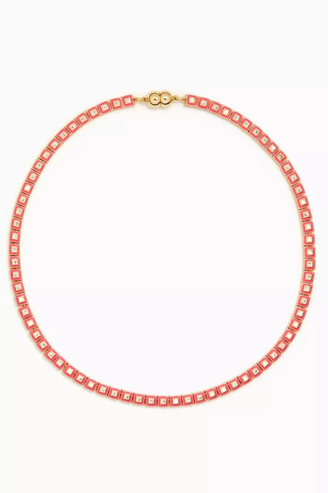 Pyramid Stud Tennis Necklace Hot Pink Gold