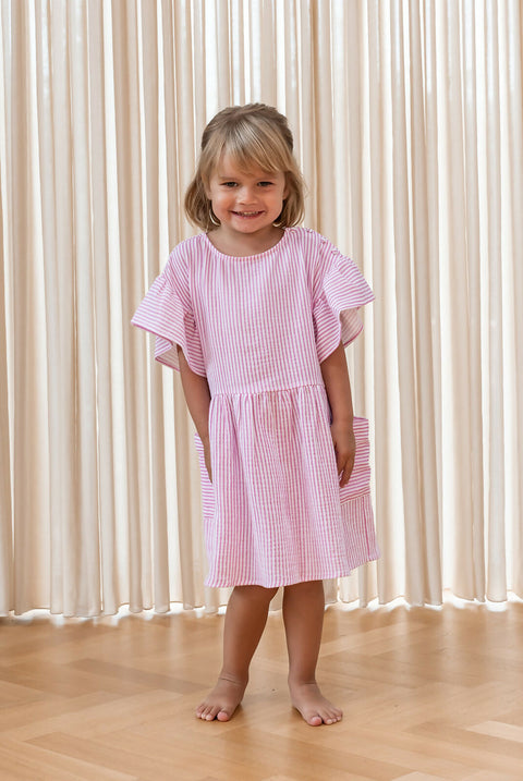 F1402 - CIAO STRIPE DRESS - CLOUD DANCER PINK STRIPE - Extra 1